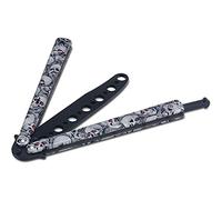 JIUAI Butterfly Knife Trainer,Folding Steel Metal Balisong Training Knife Tool for CS GO Lovers,Pocket Practice Training Knifes,Unsharpened Blade 100% Safe for Practicing Flipping Trick,Skull Gray