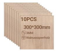 Jiubiaz Plywood Sheet 3 mm 300 x 300 mm Pack of 10 Walnut Wood Panel Cut to Craft Wood for Model Making Laser Cutting Laser Engraving Wood Burning Painting DIY Oil Painting
