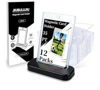 JIUBULUJIU 12 Pack Magnetic Card Holder with 1 Card Stand | 35PT Clean Card Display Case, Hard Protective Card Holders with UV & Blue-ray Protection for Sports Football Game Cards