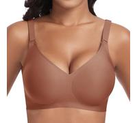 Jiuday Bra without Underwire Push Up Bra Large Breasts Strong Hold Non-Wired Bustier Women's Padded Seamless Soft Bra without Underwire Comfortable T-Shirt V-Neck Bralette, brown, L