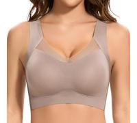 Jiuday Seamless Bra without Underwire Large Breasts Strong Hold Lace Sports Bra Bustier Women's Padded Soft Comfit Non-Wired Push Up Bra Posture Correction Bra Seamless Bralette, coffee, 3XL
