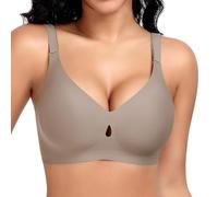 Jiuday Women's Bra without Underwire Large Breasts Seamless Push Up Bra Soft Comfortable Seamless Bra T Shirt Non-Wired Padded Classic Bralette, hollow out coffee, M