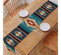 Jiueut Turquoise Table Runner,Southwestern Aztec Native American Kitchen Table Runners Tablecloth Soft Non Slip Dining Table Decor for Wedding Family Party
