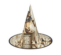 JIUFOTK Ancient-Egyptian-Hieroglyphs Halloween Witch Hat With Collapsible Top, Foldable Costume Hat For Party Cosplay
