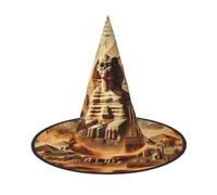 JIUFOTK Ancient-Egyptian-Mystery-Hieroglyphics Halloween Witch Hat With Collapsible Top, Foldable Costume Hat For Party Cosplay