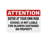 JIUFOTK Attention Enter At Your Own Risk School Grounds Sign Aluminum Tin Warning Signs For Home Outdoor Garden 8x12 Inch