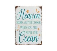 JIUFOTK Beach Rerto Sign Aluminum Beach House Decor Heaven Seems A Little Closer When You Are Near The Ocean Rerto Sign Aluminum Gift For Home Kitchen Garden Yard Wall Bedroom Club Front Door Deco