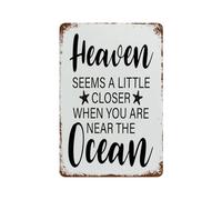 JIUFOTK Beach Rerto Sign Aluminum Beach House Decor Heaven Seems A Little Closer When You Are Near The Ocean Square Metal Tin Signwall Decoration Ocean Vintage Metal Tin Sign For Shelf Home