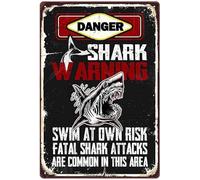 JIUFOTK Beach Swimming Pool Sign Decor Warning Sharks Have Been Spotted In This Pool They ComeWhen They Smell Pee Outdoor Durable Metal Sign Plaque For Beach Home Pub Pool Deck 5.5X8 Inch
