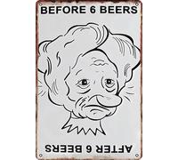 JIUFOTK Before 6 Beers After 6 Beers Metal Tin Sign Funny Rustic Bar and Pub Decor