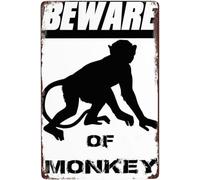 JIUFOTK Beware Of Monkey Funny Tin Signs Wall Decor Man Cave Garage Far Bar Pub 5.5x8 Inch