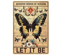 JIUFOTK Butterflies Metal Tin Sign Whisper Words Let It Be Vintage Posters Room Decor Retro Wall Art for Home Living Room Coffee Garden Yard Outdoor Decoration Gifts