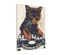 JIUFOTK Cat Playing Dj Canvas Frameless Painting Vintage Retro Decor Signs Wall Decorations Wall Art Poster Plaques for Home Farm Store Garage Club Bar Kitchen Pub Funny Gift