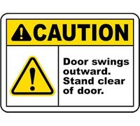 JIUFOTK Caution Door Swings Outward Stand Clear Vintage Metal Sign 8x12 Inch Aluminum Warning Sign for Home Coffee Bar Wall Decor
