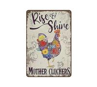 JIUFOTK Chicken Flower Rise Shine Mother Retro Metal Tin Sign Funny Chicken Signs Retro Vintage Metal Tin Sign Farm Kitchen Decorative Farmhouse Country Home Decor