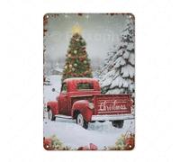 JIUFOTK Christmas Red Truck Metal Sign Merry Christmas Rustic Vintage Wall Decor Home Bar Cafe 5.5x8 Inch