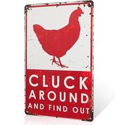 JIUFOTK Cluck Around And Find Chicken Metal Wall Sign Home Kitchen Bathroom Decor 5.5x8 Inch