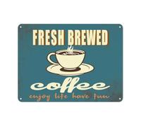 JIUFOTK Coffee Enjoy Life Have Fun Fresh Brewed Metal Tin sign Retro Tin Sign for Kitchen Wall Home Cafe Deco 8x12 Inch