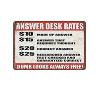 JIUFOTK Creative Tin Sign Answer Desk Rates Funny Novelty Metal Sign Retro Wall Decor for Home Gate Garden Bars Restaurants Cafes Office Store Pubs Club Sign Gift Red