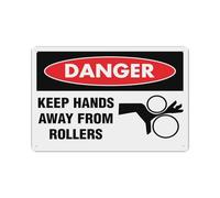 JIUFOTK Danger Keep Hands Away From Rollers Sign Aluminum Tin Warning Signs For Home Outdoor Garden 8x12 Inch