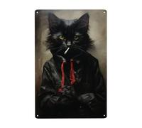 JIUFOTK Decor Poster Black Cat Smoking A Cigarette Gifts Metal Sign Tin Aluminum Retro Vintage Metal Tin Sign The Nice Wall Art Decor For Your Party Or Game Room Home Bar Pub Farmhouse