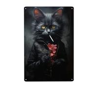 JIUFOTK Decor Poster Gifts Metal Sign Tin Aluminumblack Cat Smoking A Cigarette Retro Vintage Metal Tin Sign The Nice Wall Art Decor For Your Party Or Game Room Home Bar Pub Indoor,Outdoor,Farmhouse