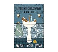 JIUFOTK Dog Retro Tin Sign, Cavalier King Charles Spaniel Sink Co. Wash Your Paws, Bathroom Toilet Art Wall Decoration Plaque