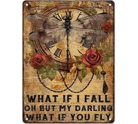 JIUFOTK Dragonfly Metal Tin Sign What If I Fall Oh But My Darling What If You Fly Vintage Tin Signs for Home Bar Kitchen Hotel Office Bedroom Living Room Cafes Wall Decor