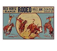 JIUFOTK Dreacoss Rustic Retro Metal Tin Sign Vintage Rodeo Metal Poster Plaque Red Horse Ranch Novelty Tin Sign for Home Living Room Man Cave Bar Garage Cafe Pub Club