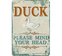 JIUFOTK Duck Warning Metal Tin Signs Duck Please Mind Your Head Posters Farmhouse Plaque Decoration Home Yard Farm Wall Decor 8x12 Inches
