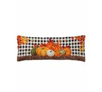 JIUFOTK Fall Orange Pumpkin Long Pillow Cover 20x60,Autumn Leaves Thanksgiving Retro Check Decorative Reversible Pillowcase with Zipper for Sofa Couch Bed,Throw Pillow Sham Cushion Case Protectors,