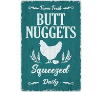 JIUFOTK Farm Fresh Butt Nuggets Tin Sign Chicken Coop Vintage Metal Hanging Plaque for Farm Barn Yard Garden Egg Market Kitchen Bar Home Wall Decor Hen House Accessories Outdoor