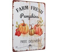 JIUFOTK Farm Fresh Pumpkins Retro Vintage Metal Tin Sign Iron Poster For Indoor Outdoor Home Farm Coffee Kitchen Wall Decor Fall Decor 8x12 Inch