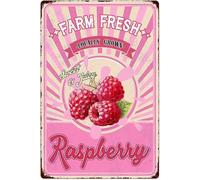 JIUFOTK Farm Fresh Sweet Juicy Raspberry Vintage Metal Tin Sign Retro Fruit Poster Decorative Wall Art Signage Farmhouse Country Market Kitchen Bar Cafe Dining Room Home Decor 8x12 Inch