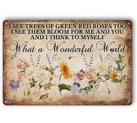 JIUFOTK Flower Tin Sign Vintage Garden Metal Signs And I Think To Myself What A Wonderful World Flowers Tin Sign I See Trees Of Green Red Roses Too Wall Art Roses Sign Wall Decor