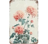 JIUFOTK Flowers Metal Signs Chrysanthemum Sign Vintage Tin Sign Retro Wall Art Decor for Living Room Bedroom Garden Yard Shop Bar 8x12 Inch