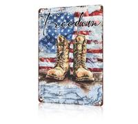 JIUFOTK Freedom Boots Garden Metal Sign Patriotic American Sign for Veteran Soldiers Independence Decorations for Home Living Room Man Cave Bar Garage Cafe Pub Club