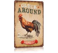 JIUFOTK Funny Chicken Cluck Around and FindTin Sign for Home Farm Chicken Coop Farmhouse Kicthen Garden Decor Farm Sign Chicken Poster Wall Decor 8x12 Inch