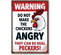 JIUFOTK Funny Chicken Signs Warning DoMake The Chickens Angry Tin Sign Metal Chicken Coop Signs Outdoor Decor Chicken Farm Sign 8x12 Inch