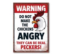 JIUFOTK Funny Chicken Signs Warning DoMake The Chickens Angry Tin Sign Metal Chicken Coop Signs Outdoor Decor Chicken Farm Sign