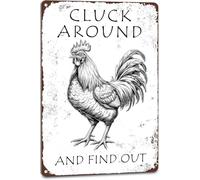 JIUFOTK Funny Chicken Tin Sign for Outdoor Farmhouse Decor Cluck Around and FindSign for Home Farm Coop Kitchen Garden Vintage Art Decor