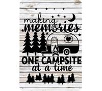 JIUFOTK Funny Making Memories One Campsite At A Time Metal Tin Sign Wall Decor Farmhouse Rustic Camping Signs For Home Garage Men Cave Yard Decor Camper Gifts 8x12 Inch
