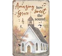 JIUFOTK Funny Metal Sign Amazing Grace How Sweet The Sound Tin Sign Vintage Home Kitchen Bar Cafe Club Wall Decor Art Sign Gift For Women Men 8x12 Inch