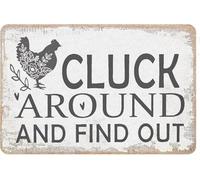 JIUFOTK Funny Metal Sign Chicken Gifts Chicken Cluck Around and FindTin Sign for Home Farm Chicken Coop Farmhouse Kitchen Garden Decor 8x12 Inch