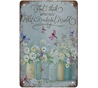 JIUFOTK Funny Tin Signs Vintage Adult What A Wonderful World Dragonfly Tin Sign Chic Art Wall Metal Decorations Funny Iron Plaque Signs Gift For Living Room Office Kitchen 8"x12"