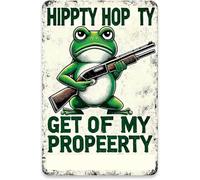 JIUFOTK Funny Vintage Metal Tin Signs Frog Room Decor Hippity Hoppity Get Off My Property Sign No Tresspassing Private Property Signs Frog Poster for Home Wall Bedroom Door Garden 8x12 Inch