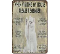 JIUFOTK Funny White Cat Decor Vintage Metal Signs When Visiting My House Please Remember Retro Tin Sign Printing Poster Bar Restaurant Cafes Office Home Wall Decoration Plaque Gift For Women Men