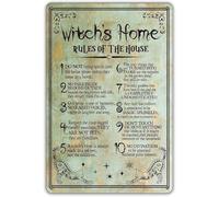 JIUFOTK Funny Witch's Home Rules Quote Metal Tin Sign Wall Decor, Retro DoBring Spirits into The House Sign for Home Decor Gifts