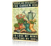 JIUFOTK Garden Sign And Into The Garden I Go To Lose My Mind And Find My Soul Gardening Retro Metal Sign for Home Living Bedroom Room Kitchen