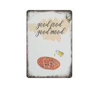 JIUFOTK Good Food Good Mood Quote Wall Art Kitchen Decor Pizza And Olive Cafe Metal Tin Sign Plaque Poster Vintage Culture Wall Decor Aluminum Garden Restaurant Living Room Bedroom 8 * 5.5 inch